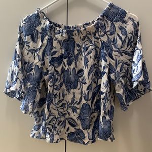 H&M Off the Shoulder Blue and White Floral Top